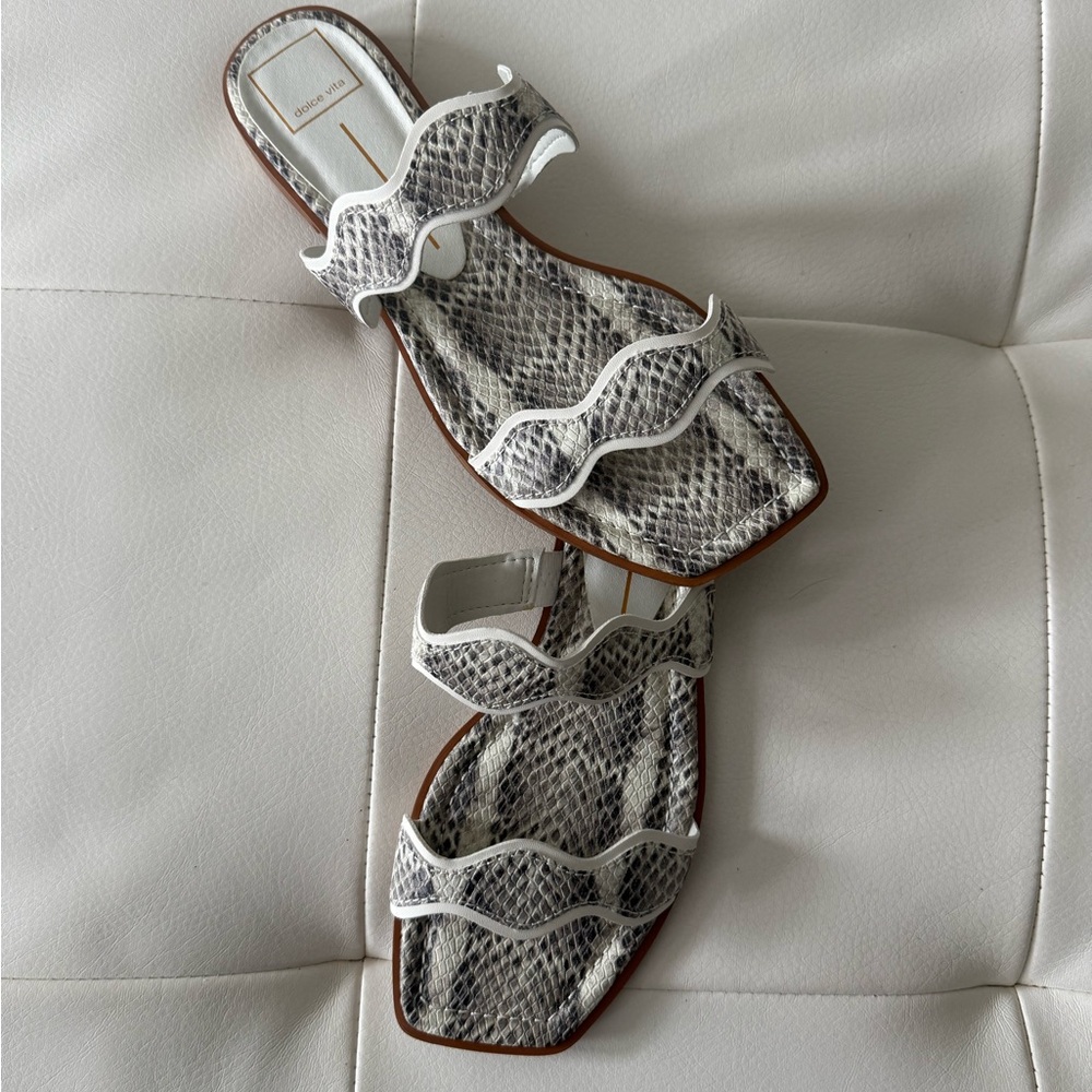 Dolce Vita Snake Print Sandals - Black and White